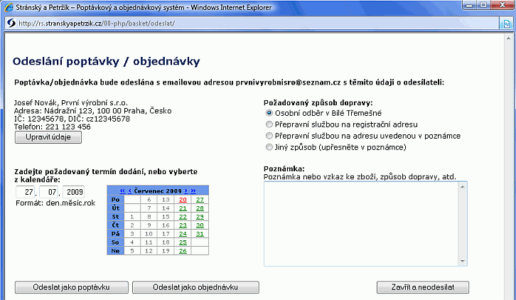 Dokončení poptávky / objednávky